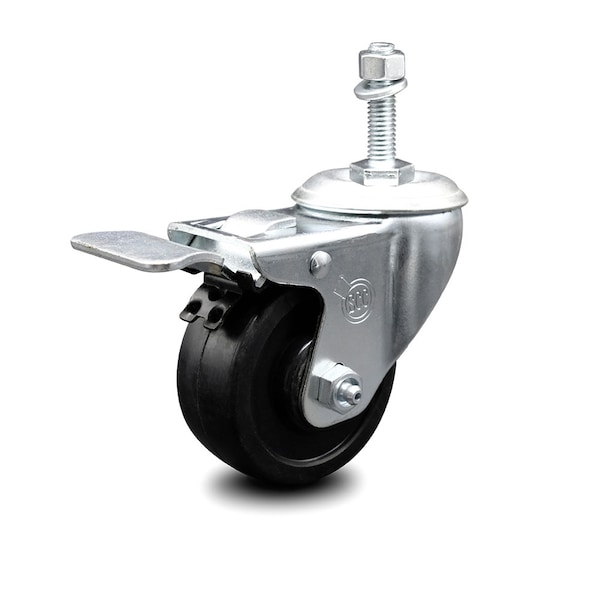 3.5 Inch Soft Rubber Wheel Swivel 3/8 Inch Stem Caster with Total Lock Brake SCC